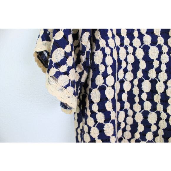 Umgee Crochet Dress Navy Tan Size Small Lined Bell Sleeves Boho Cottage - Picture 4 of 6